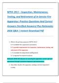 NFPA 1911 &ndash; Inspection&comma; Maintenance&comma;  Testing&comma; and Retirement of In-Service Fire  Apparatus&colon; Practice Questions And Correct  Answers &lpar;Verified Answers&rpar; Plus Rationales  2026 Q&A &vert; Instant Download Pdf 