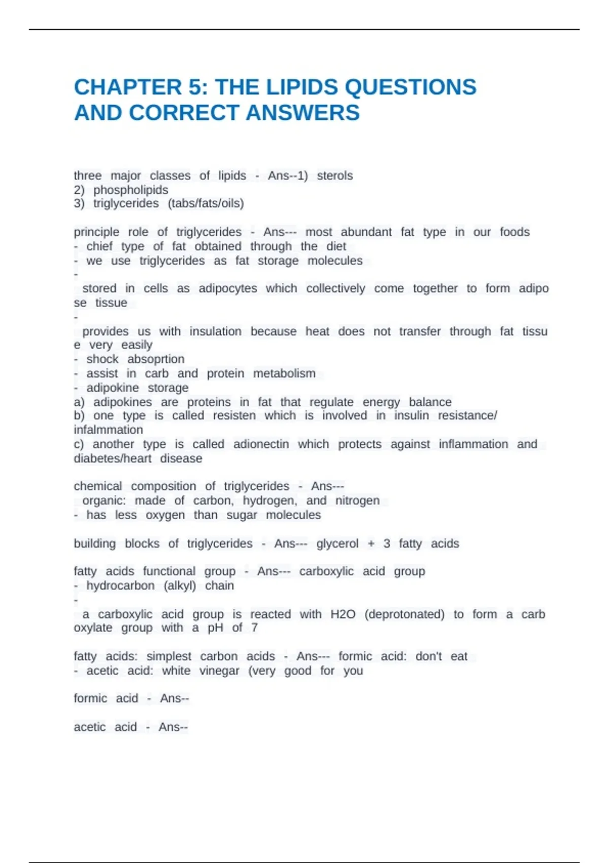 BIOCHEM LIPIDS EXAM (QUIZ QUESTIONS) QUESTIONS AND CORRECT ANSWERS ...