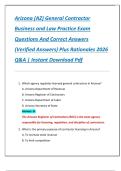 Arizona &lpar;AZ&rpar; General Contractor  Business and Law Practice Exam  Questions And Correct Answers  &lpar;Verified Answers&rpar; Plus Rationales 2026  Q&A &vert; Instant Download Pdf