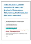 Arizona &lpar;AZ&rpar; Plumbing Contractor  Business and Law Practice Exam  Questions And Correct Answers  &lpar;Verified Answers&rpar; Plus Rationales 2026  Q&A &vert; Instant Download Pdf 