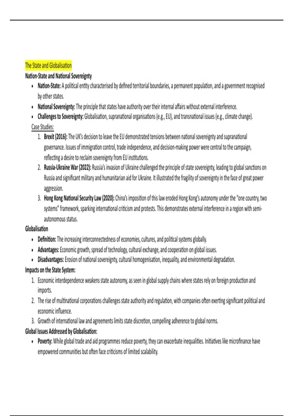 Edexcel A Level Politics Paper 3B Global Politics - Full Summary notes ...
