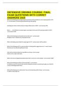 DEFENSIVE DRIVING COURSE- FINAL EXAM QUESTIONS WITH CORRET ANSWERS 