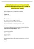 CWB Welding Inspector Level III Study Guide With complete questions and answers NEW EDITION RATED A&plus; 100&percnt; VERIFIED CORRECT 