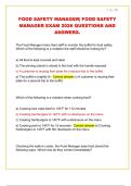 FOOD SAFETY MANAGER&vert; FOOD SAFETY  MANAGER EXAM 2026 QUESTIONS AND  ANSWERS&period; 