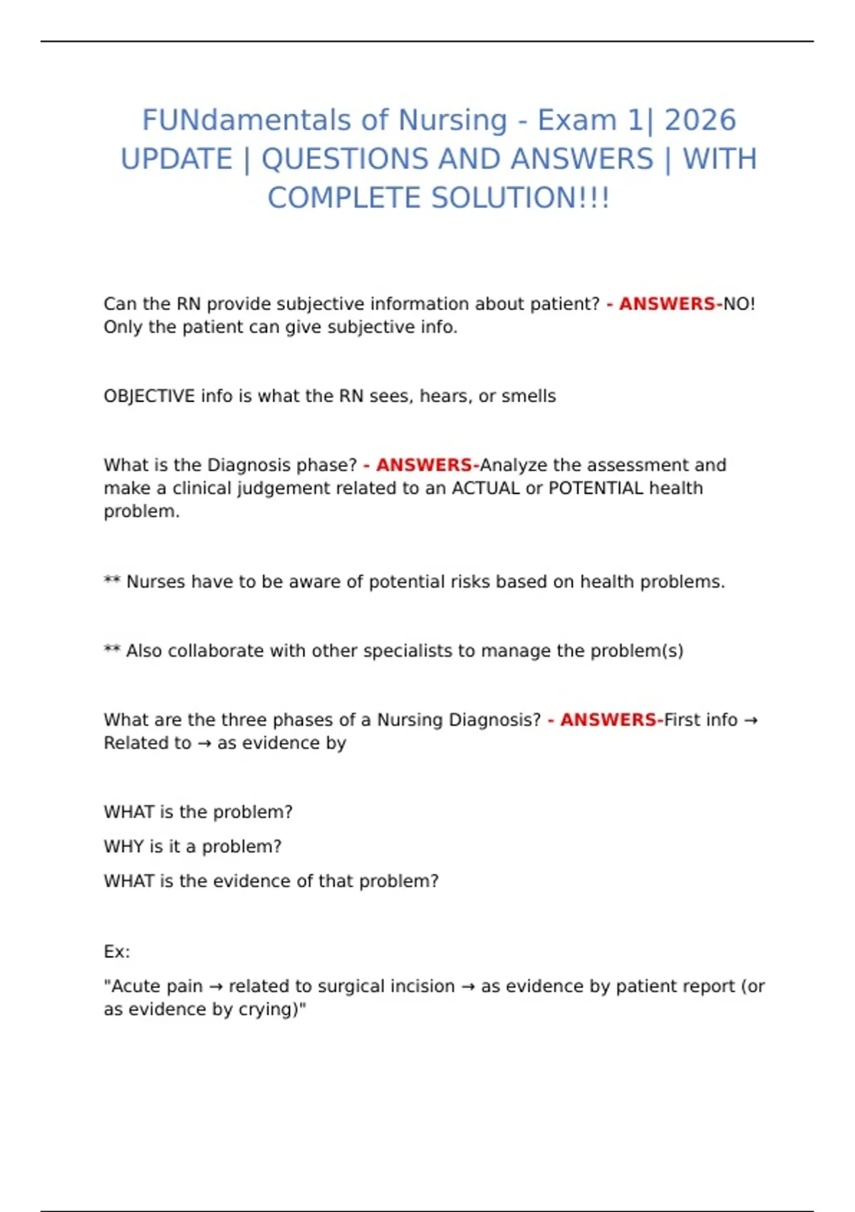 Fundamentals of Nursing Exam 1 Study Guide (2026 Edition): Questions ...