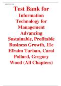 Test Bank for  Information  Technology for  Management  Advancing  Sustainable&comma; Profitable  Business Growth&comma; 11e  Efraim Turban&comma; Carol  Pollard&comma; Gregory  Wood &lpar;All Chapters&rpar; 