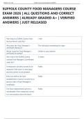 SUFFOLK COUNTY FOOD MANAGERS COURSE  EXAM 2026 &vert; ALL QUESTIONS AND CORRECT  ANSWERS &vert; ALREADY GRADED A&plus; &vert; VERIFIED  ANSWERS &vert; JUST RELEASED 