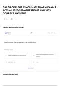GALEN COLLEGE CINCINNATI PHARM EXAM 2 ACTUAL 2025&sol;2026 QUESTIONS AND 100&percnt; CORRECT ANSWERS