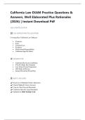 California Law EXAM Practice Questions &  Answers&comma; Well Elaborated Plus Rationales  &lpar;2026&rpar; &vert; Instant Download Pdf 