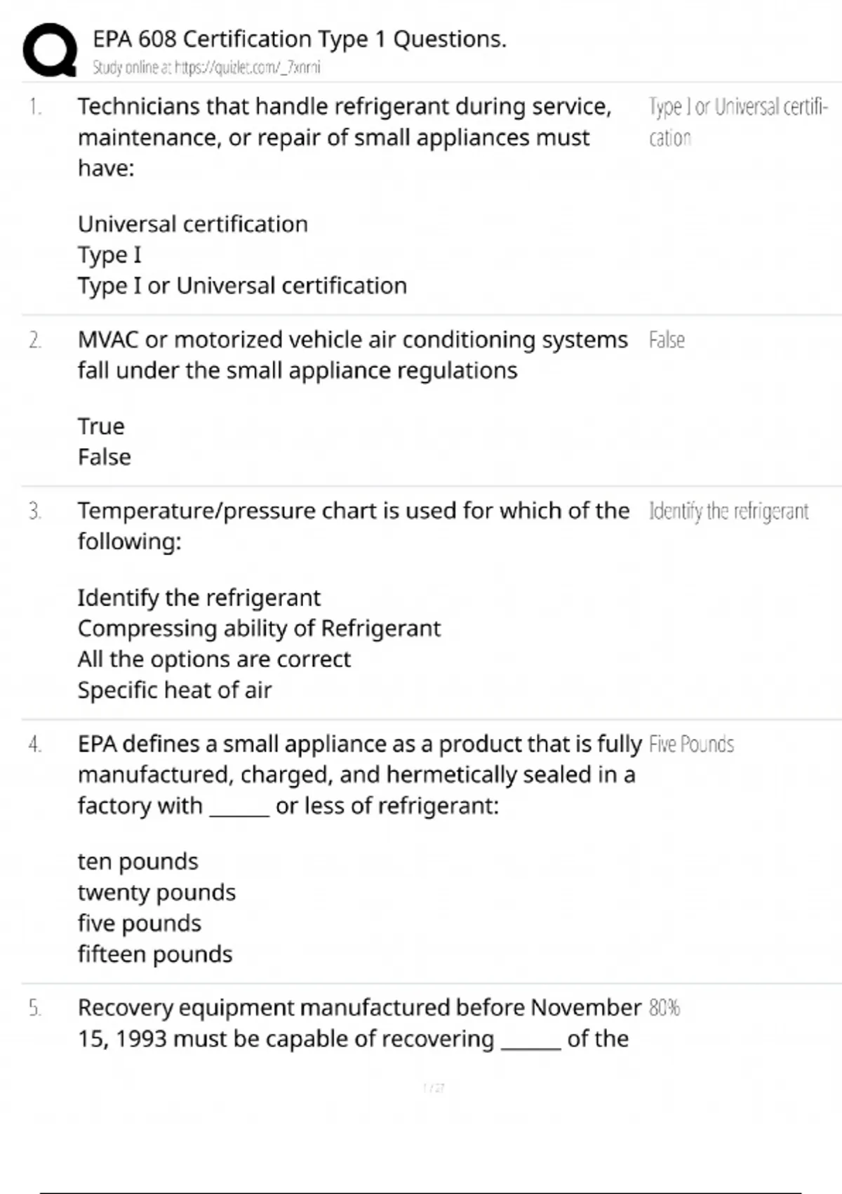 EPA 608 Certification Type 1 Questions / Score 100% / New 2025 Update ...