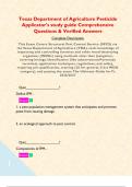 Texas Department of Agriculture Pesticide Applicator's study guide Comprehensive Questions & Verified Answers 