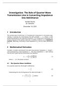 Microwave Engineering Assignment &ndash; Quarter-Wave Transmission Line Impedance to Admittance Conversion&comma; University Coursework