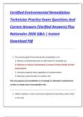 Certified Environmental Remediation  Technician Practice Exam Questions And  Correct Answers &lpar;Verified Answers&rpar; Plus  Rationales 2026 Q&A &vert; Instant  Download Pdf 