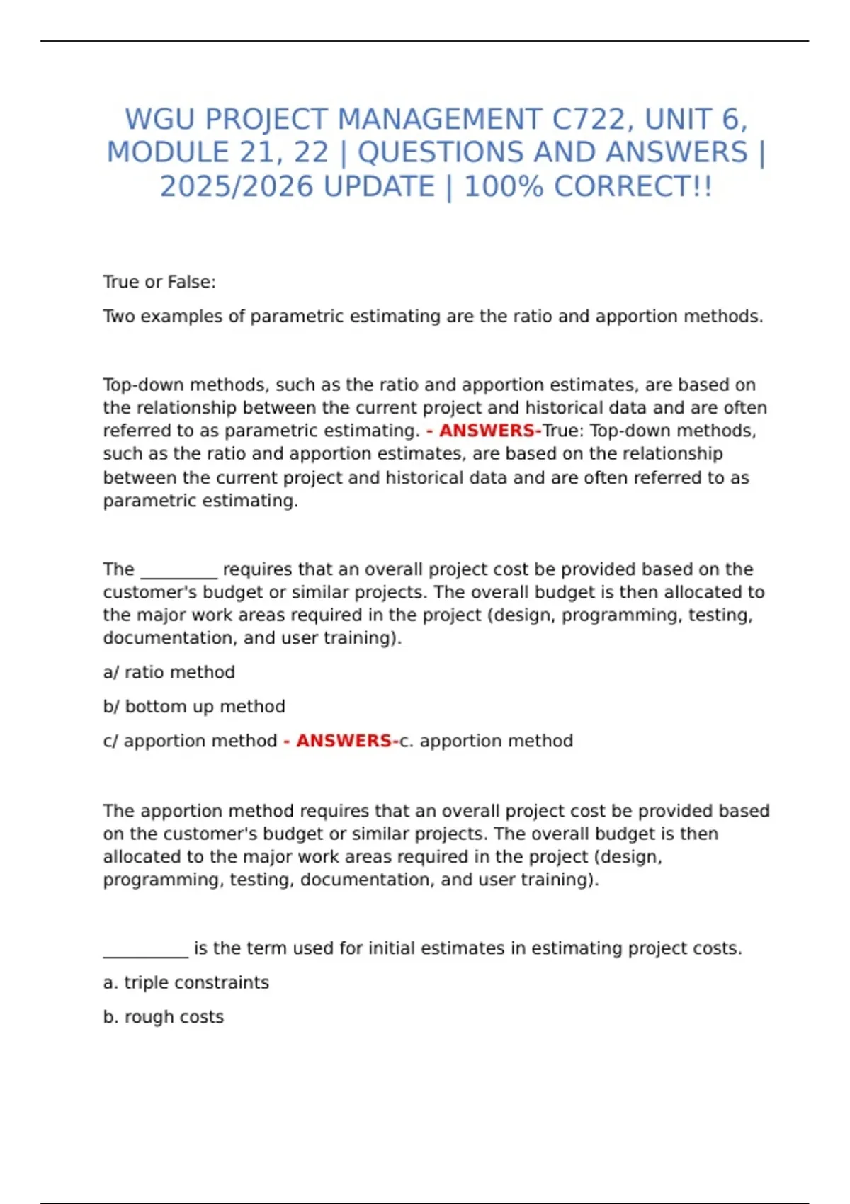 WGU C722 Project Management | Unit 6 (Modules 21 & 22) Study Guide ...