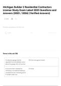 Michigan Builder 2 Residential Contractors License Study Exam Latest 2025 Questions and Answers &lpar;2025 &sol; 2026&rpar; &lpar;Verified Answers&rpar;