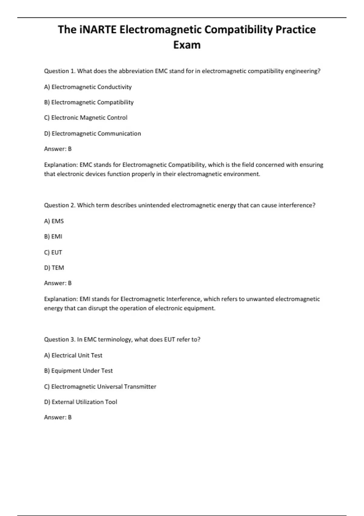Inarte Study Guide The iNARTE Electromagnetic Compatibility Practice Exam - Computer ...