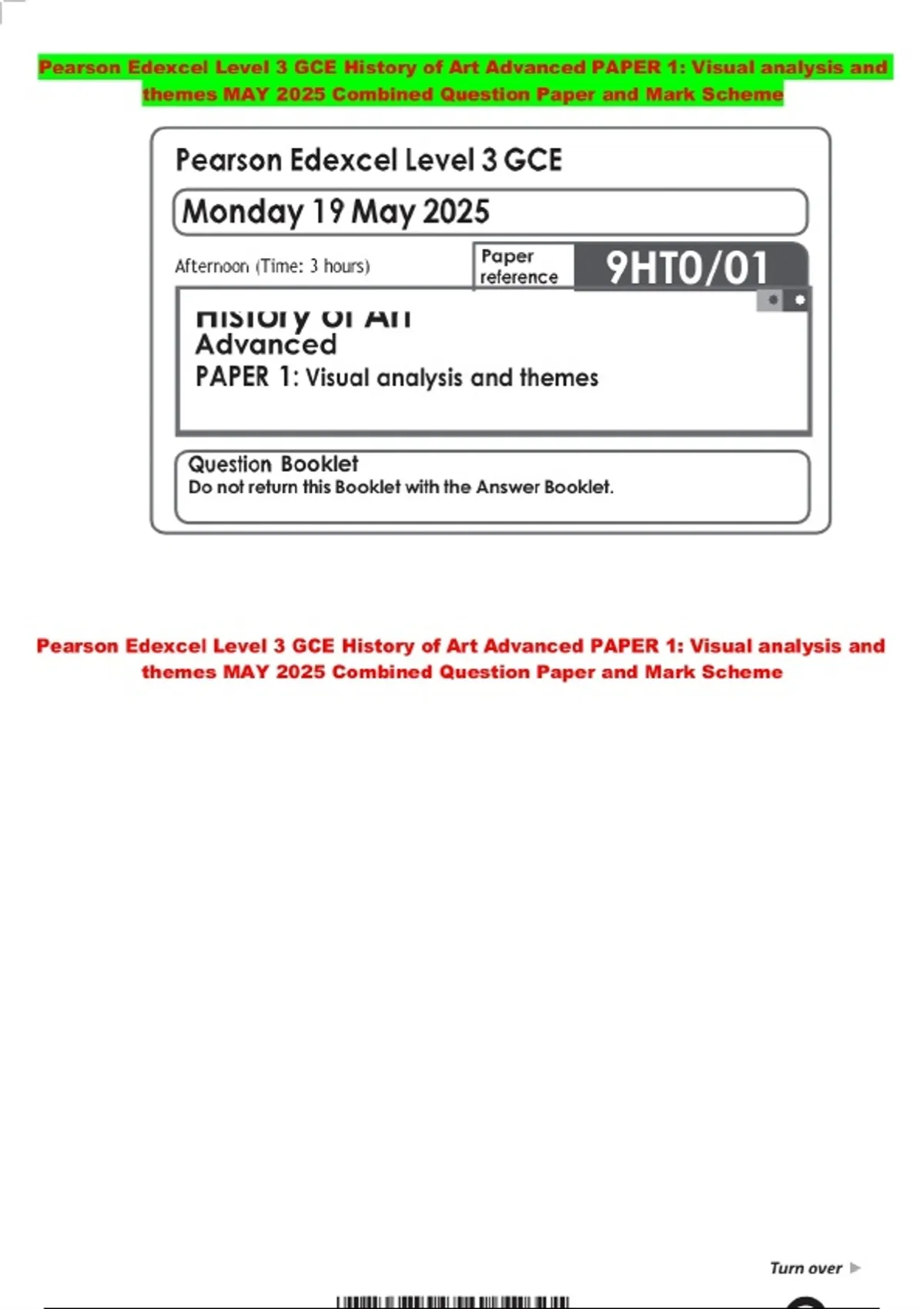 Pearson Edexcel Level 3 GCE History of Art Advanced PAPER 1: Visual ...