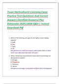 Texas Horticulturist Licensing Exam Practice Test Questions And Correct Answers &lpar;Verified Answers&rpar; Plus Rationales 2025&vert;2026 Q&A &vert; Instant Download Pdf