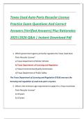 Texas Used Auto Parts Recycler License Practice Exam Questions And Correct Answers &lpar;Verified Answers&rpar; Plus Rationales 2025&vert;2026 Q&A &vert; Instant Download Pdf