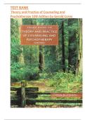 TEST BANK FOR THEORY AND PRACTICE OF COUNSELING AND PSYCHOTHERAPY 10TH EDITION BY GERALD COREY ALL CHAPTERS 1- 17 COVERED COMPLETE VERIFIED QUESTIONS & 100&percnt; CORRECT ANSWERS &lpar;BEST ANSWERS&rpar; A&plus; GUARANTEED PASS
