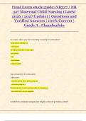 Final Exam study guide&colon; NR327 &sol; NR 327 Maternal Child Nursing &lpar;Latest 2026 &sol; 2027 Update&rpar; &vert; Questions and Verified Answers &vert; 100&percnt; Correct &vert; Grade A - Chamberlain