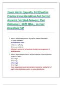 Texas Water Operator Certification Practice Exam Questions And Correct Answers &lpar;Verified Answers&rpar; Plus Rationales &vert;2026 Q&A &vert; Instant Download Pdf