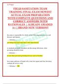 FIELD SANITATION TEAM  TRAINING FINAL EXAM NEWEST  ACTUAL EXAM PREPARATION  WITH COMPLETE QUESTIONS AND  CORRECT ANSWERS WITH  RATIONALES &vert; ALREADY GRADED  A&plus;&vert;&vert;BRAND NEW VERSION&excl;&excl; 