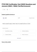 FTCE ESE Certification Test &lpar;2025&rpar; Questions and Answers &lpar;2025 &sol; 2026&rpar; &lpar;Verified Answers&rpar;