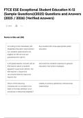 FTCE ESE Exceptional Student Education K-12 &lpar;Sample Questions&rpar;&lpar;2025&rpar; Questions and Answers &lpar;2025 &sol; 2026&rpar; &lpar;Verified Answers&rpar;