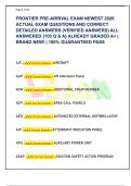 FRONTIER PRE-ARRIVAL EXAM NEWEST 2026  ACTUAL EXAM QUESTIONS AND CORRECT  DETAILED ANSWERS &lpar;VERIFIED ANSWERS&rpar; ALL  ANSWERED &lbrace;105 Q & A&rcub; ALREADY GRADED A&plus; &vert;  BRAND NEW&excl; &vert; 100&percnt; GUARANTEED PASS 