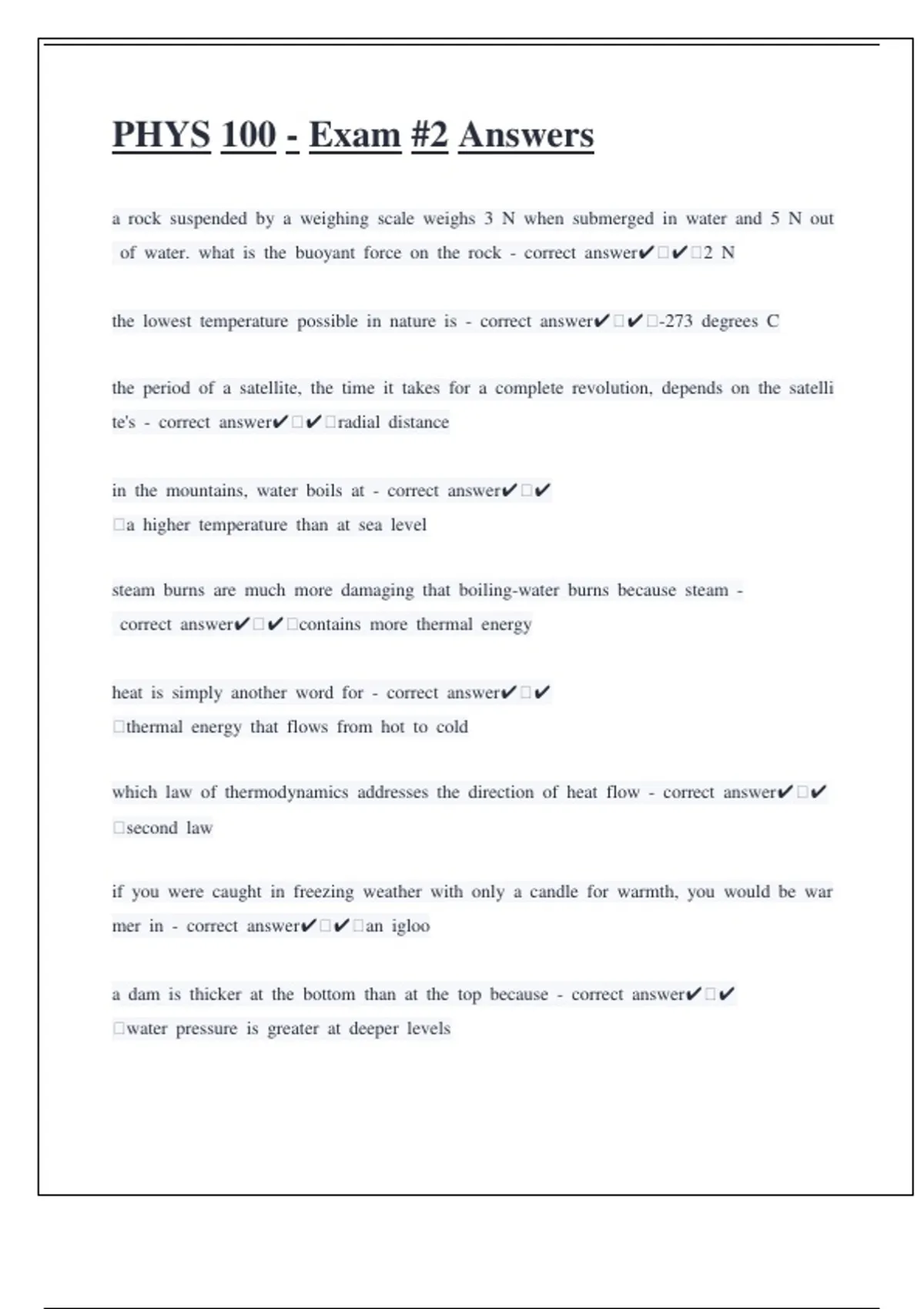 PHYS 100 final exam Questions and answers - PHYSICS 100 - Stuvia US