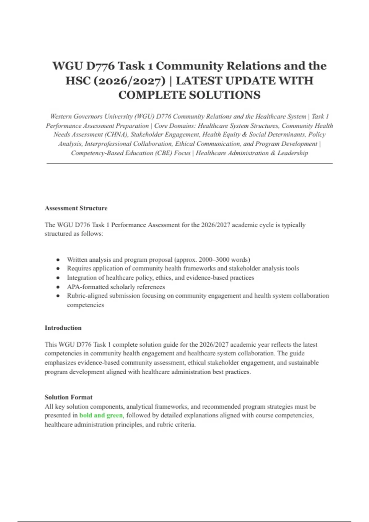 WGU D776 Task 1 Community Relations and the HSC 2026/2027 | Latest ...