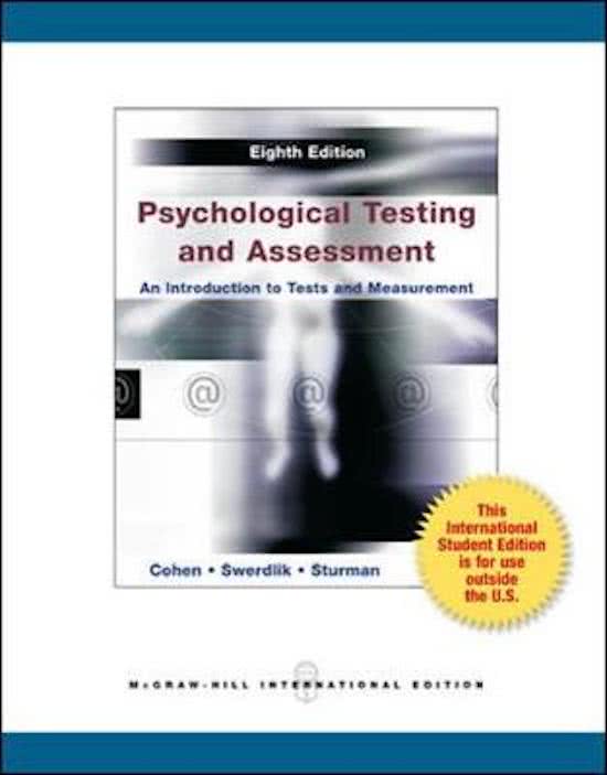 Samenvatting H1-H10, H12 Cohen Psychological Testing and Assessment 
