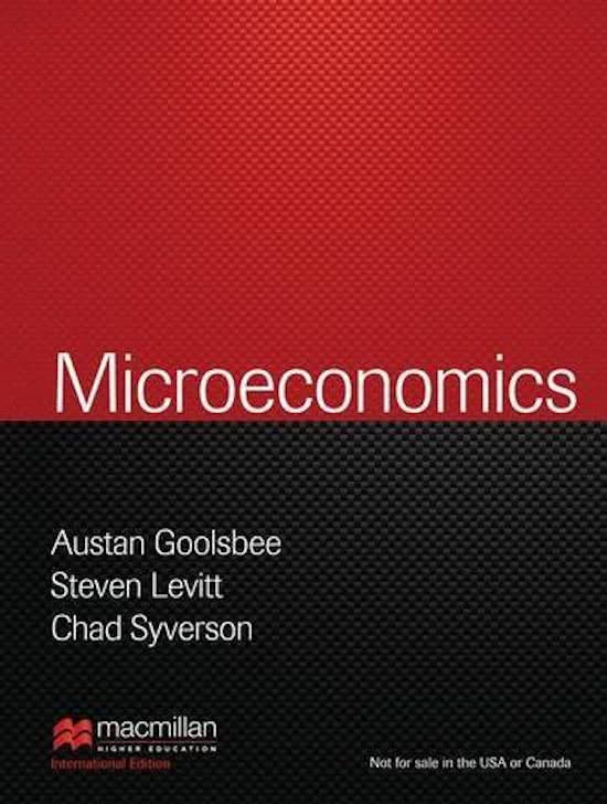 Summary Microeconomics I Lectures and book Microeconomics of Austan Goolsbee, Steven Levitt and Chad Syverson (Dutch summary)
