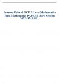 Pearson Edexcel GCE A Level Mathematics Pure Mathematics PAPER1 Mark Scheme 2022 (9MA0/01)