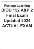 BIOD 152 A&P 2 Final Exam Updated 2024 ACTUAL EXAM Portage Learning