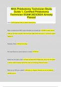 NHA Phlebotomy Technician Study Guide 1, Certified Phlebotomy Technician EXAM 2023/2024 Already Passed