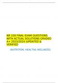 NR 228 FINAL EXAM QUESTIONS WITH ACTUAL SOLUTIONS GRADED A+ 2023/2024 |UPDATED & VERIFIED   (NUTRITION, HEALTH& WELLNESS)