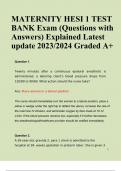 MATERNITY HESI 1 TEST BANK Exam (Questions with Answers) Explained Latest update 2023/2024 Graded A+