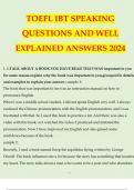 TOEFL IBT SPEAKING QUESTIONS AND WELL EXPLAINED ANSWERS 2024. Complete Solution 
