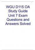 WGU D115 OA  Study Guide  Unit 7 Exam  Questions and  Answers Solved