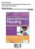 Test Bank for Davis Advantage for Maternal-Newborn Nursing Critical Components of Nursing Care, 4th Edition by Durham, 9781719645737, Covering Chapters 1-19 | Includes Rationales