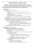 NR566 / NR 566: Advanced Pharmacology for Care of the Family Week 6 Chapter 22 Notes - Drugs Affecting the Reproductive System (2021 / 2022) Chamberlain College Of Nursing