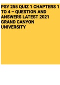 Exam (elaborations) PSY 255 QUIZ 1 – CHAPTERS 1 TO 4 QUESTION AND ANSWERS LATEST 2021 GRAND CANYON UNIVERSITY