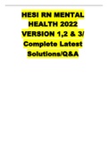HESI RN MENTAL HEALTH 2022 VERSION 1,2 & 3/ Complete Latest Solutions/Q&A