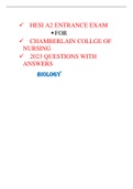 Chamberlain college of nursing (HESI A2 2023) HESI A2 BIOLOGY ENTRANCE EXAM  QUESTIONS AND ANSWERS LATEST UPDATE